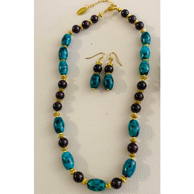 Modern 1990s Stauer Chrysocolla Beaded Necklace, Bracelet & Earrings Set With Original Box For Sale - Image 3 of 8