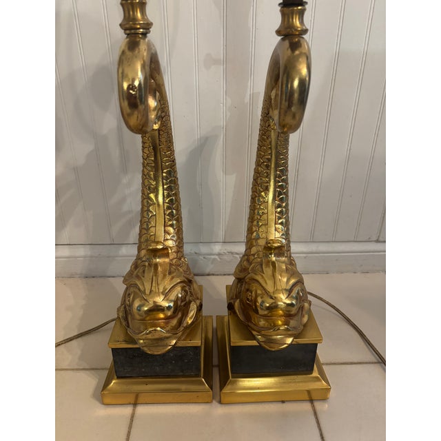 Gilt Brass Dolphin Lamps, a Pair For Sale In Philadelphia - Image 6 of 12