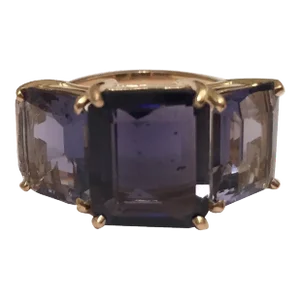 Christina Addison Bold Emerald Cut Iolite Three Stone Ring