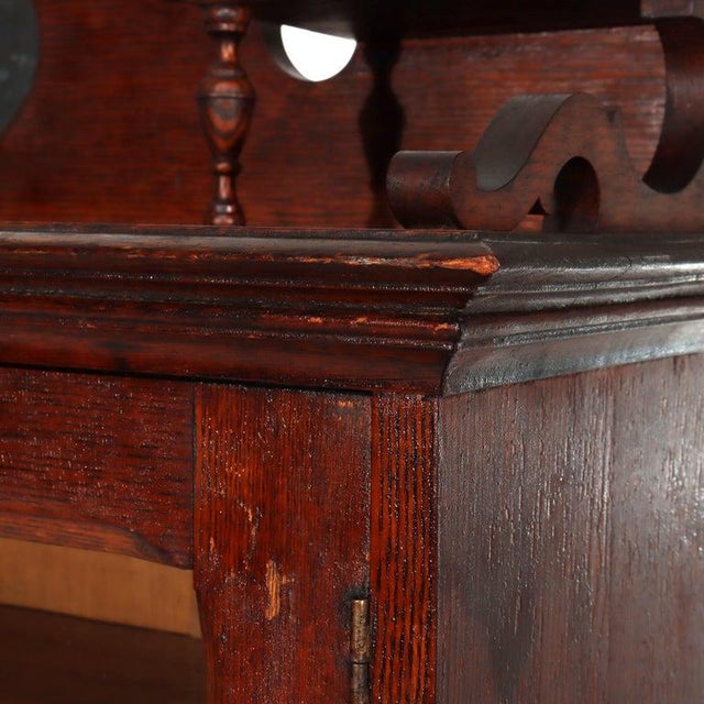 Arts & Crafts Oak 2-Door & 2-Drawer Bookcase With Cutout Gallery C1910 For Sale - Image 11 of 16