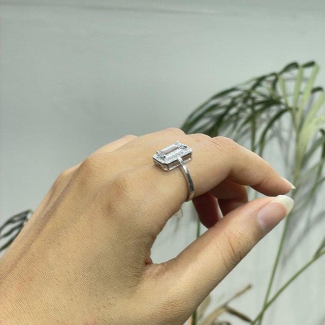 Not Yet Made - Made To Order 925 Sterling Silver Aquamarine Statement Ring With Diamond Halo, Size 8.5 For Sale - Image 5 of 15