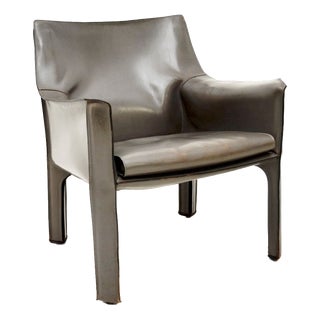 Vintage Italian Leather Cab Armchair by Mario Bellini for Cassina, 1970s For Sale