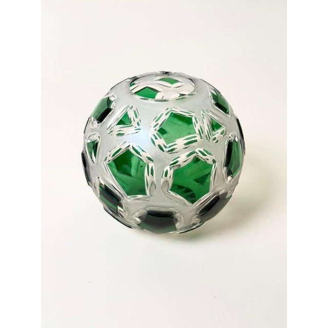Bohemian Emerald Green Lead Crystal Vase with Hand-Cut Faceted Decorations, 1960s For Sale - Image 11 of 14
