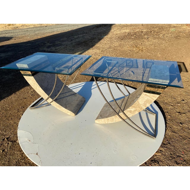 Vintage Postmodern Tessellated Stone & Glass Sculptural End Side Tables À Pair For Sale - Image 14 of 18