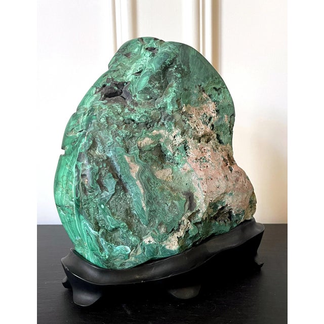 Malachite Rock on Display Stand Chinese Scholar Stone For Sale - Image 9 of 10