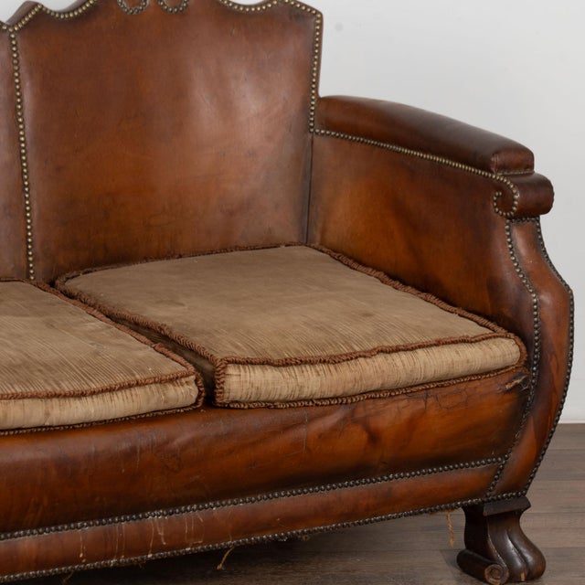 20th Century Vintage Danish Brown Leather Three Seat Sofa For Sale - Image 13 of 18