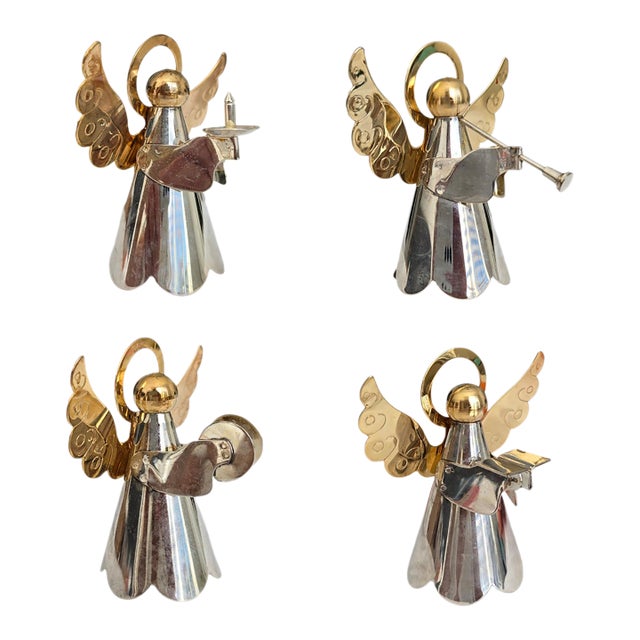 Vintage Silver and Gold Plated Angel Christmas Ornaments - Set of 4 For Sale
