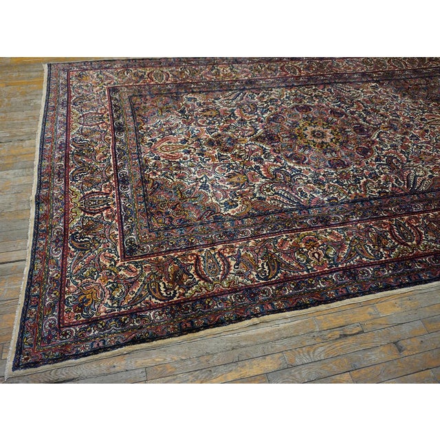 1920s Antique Floral Handknotted Wool Persian Kerman Hallway Runner Carpet Rug For Sale - Image 10 of 13