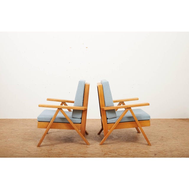 Armchairs with Wooden Frame and Seat and Back in Fabric, Set of 2 For Sale - Image 5 of 12