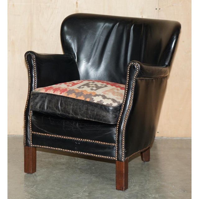 Little Professor Armchairs in Black Leather and Kilim Upholstery by Andrew Martin for Halo, Set of 2 For Sale - Image 12 of 18