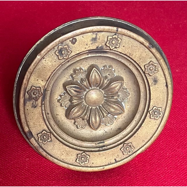 Set of two large scale antique 19th c. brass curtain tie backs - measuring 5 1/8" in diameter x 6 1/4" out from the wall;...