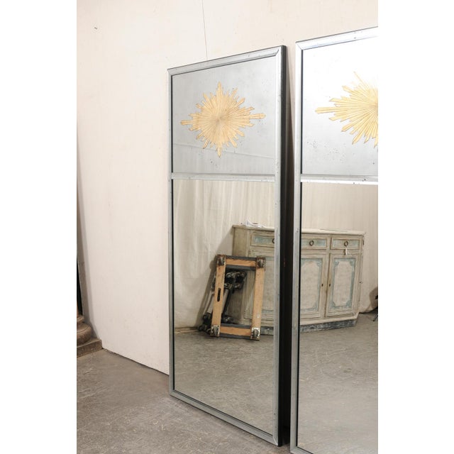 Metal Pair of Silver & Gold Églomisé Sunburst Mirrors For Sale - Image 7 of 14