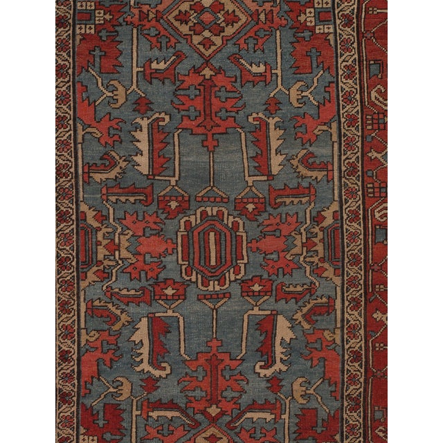 Antique Persian Serapi Carpet Handmade Wool Oriental Rug Rust, Ivory, Light Blue For Sale - Image 4 of 18