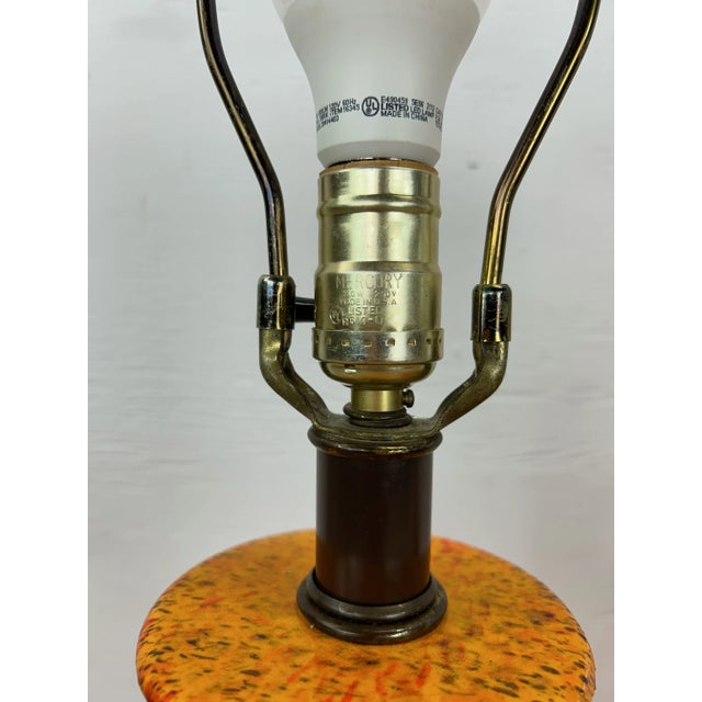 Pair of Mid a Century Modern Orange Table Lamps With Lava Glaze For Sale - Image 10 of 12