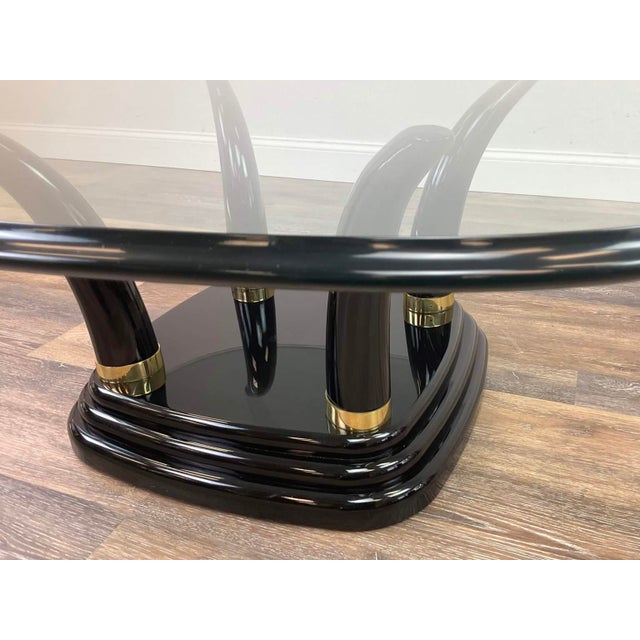 Art Deco Henredon Faux Elephant Tusk Glass Top Coffee Table For Sale - Image 3 of 11