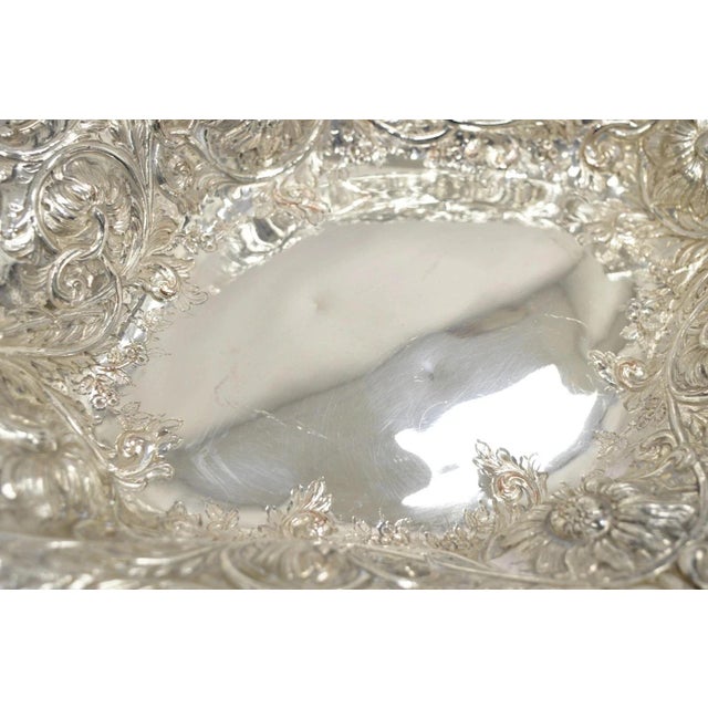 Metal Early 20th Century M&h English Victorian Art Nouveau Silver Plated Floral Repousse Fruit Bowls Pair For Sale - Image 7 of 12