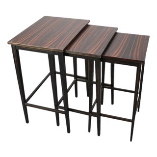 Mid-Century Modern Macassar Veneer Nesting Tables, 1950s, Set of 3 For Sale