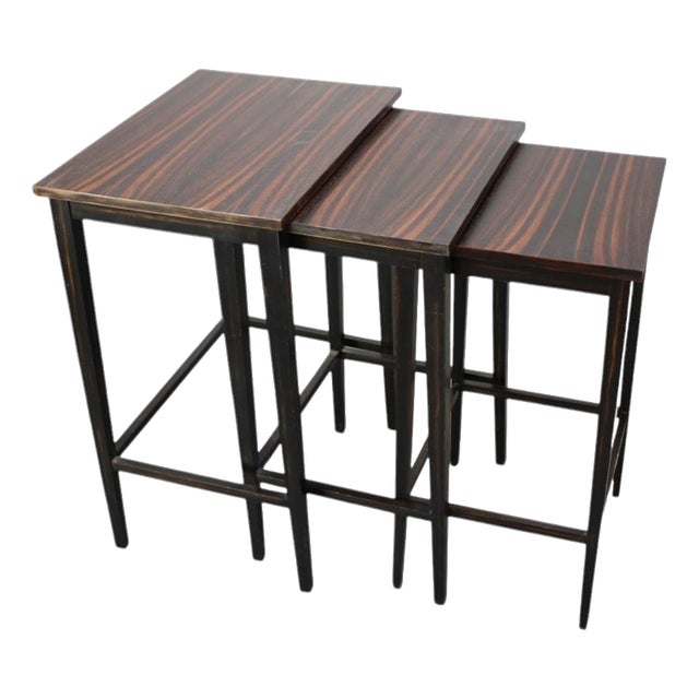 Mid-Century Modern Macassar Veneer Nesting Tables, 1950s, Set of 3 For Sale