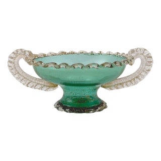Venetian Style Murano Glass Tazza with Gold Inclusions, Italy, 1950s For Sale