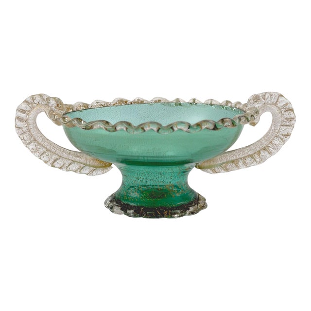 Venetian Style Murano Glass Tazza with Gold Inclusions, Italy, 1950s For Sale