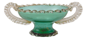 Venetian Style Murano Glass Tazza with Gold Inclusions, Italy, 1950s
