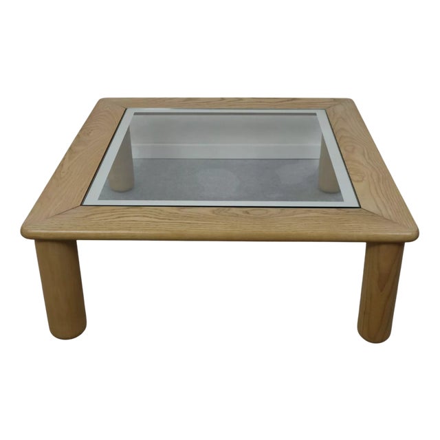 Italian Glass and Oak Coffee Table in the style of Afra E Tobia Scarpa, 1970s For Sale