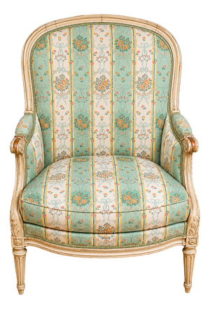 Mid-Century Louis XVI Style Lacquered Bergère Chair with Floral Fabric, 1950s