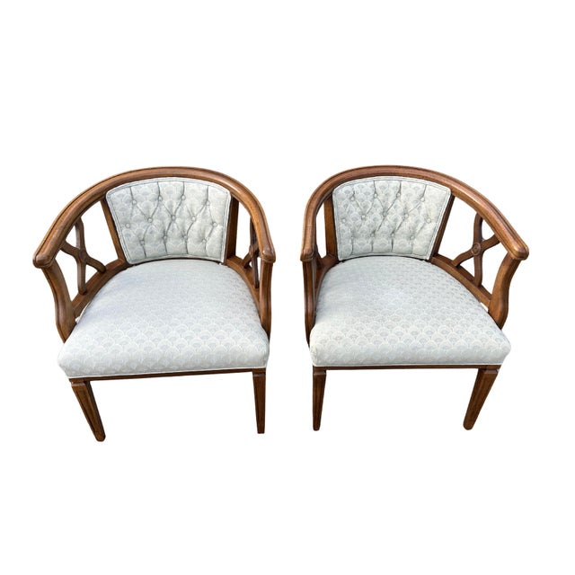 Baker Furniture Company Pair of Mid-Century Modern Fruitwood Barrel Back Lounge Chairs For Sale - Image 4 of 10