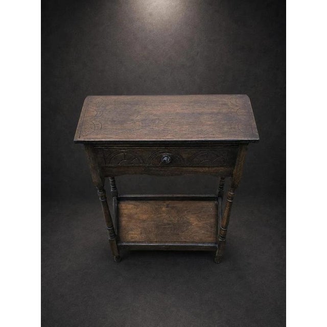 Antique Oak Hall Side Table with Trapezoid Top and Turned Legs, 1900 For Sale - Image 4 of 8
