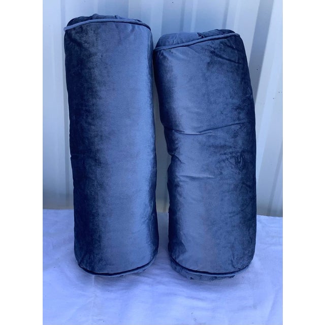 Please Note: Velvet Blue Modern Oblong Pillows (A Pair). These oblong pillows will look great with any home decor. Theses...