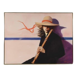 Framed Painting of Ray Young's Woman With Clarinet For Sale