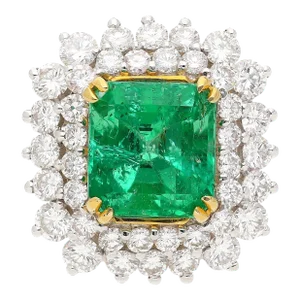 4.30 Carat Insignificant Oil Colombian Emerald in Diamond Cluster Ring, Size 6