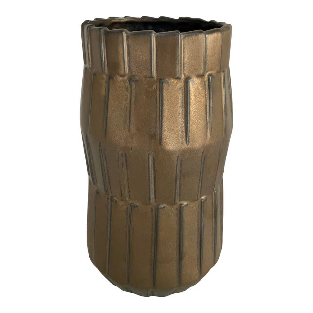 Theodore Alexander Modern Bronze Ceramic Vase For Sale