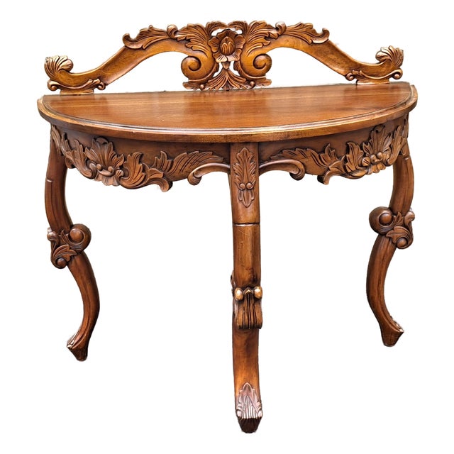Italian Rococo 19th Century Hand Carved Venetian Demilune Console, Recently Restored For Sale