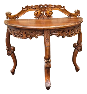 Italian Rococo 19th Century Hand Carved Venetian Demilune Console, Recently Restored