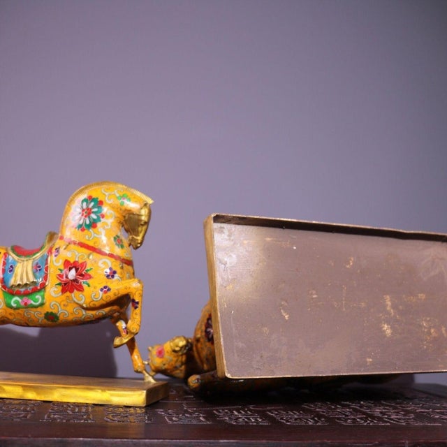 Pair of Gilt Bronze Cloisonné Enamel Horse Figures For Sale - Image 10 of 10