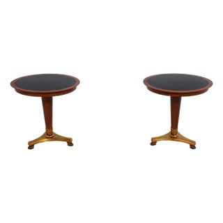 Pair Vintage French Empire Round Gueridon Side Tables W. Bronze Bases For Sale