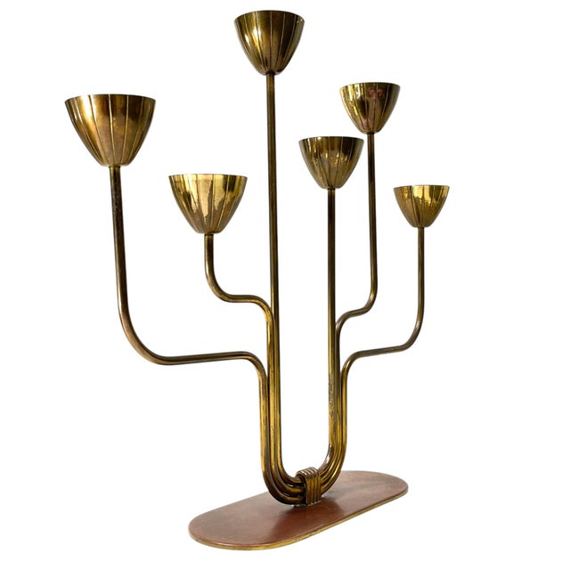 Mid-Century Modern 1950s Mid-Century Swedish Brass Candelabra by Gunnar Ander For Sale - Image 3 of 10