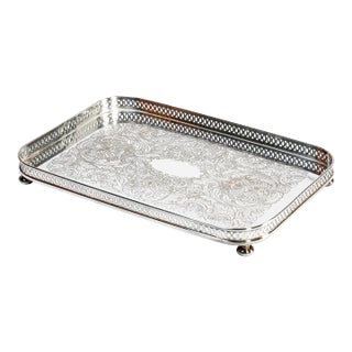 Lovely Vintage Small Silverplate Gallery Vanity Tray Luxury Home Decor For Sale