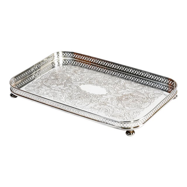 Lovely Vintage Small Silverplate Gallery Vanity Tray Luxury Home Decor For Sale