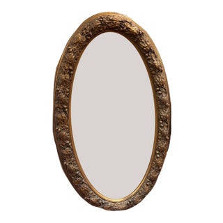 Antique Victorian Oval Gilt Mirror With Floral Relief Frame For Sale
