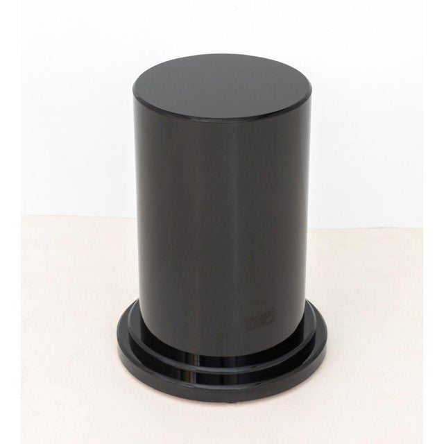 Modern Black Lacquered Pedestal, on circular stepped base. 24" H x 18" Diameter. Provenance: From a Warren, New Jersey...