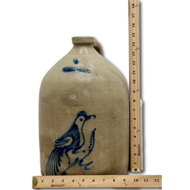 American Excellent Large 3 Gallon Size Antique 1870s American Blue Bird Decorated Stoneware Jug by Whites in Utica New York For Sale - Image 3 of 18