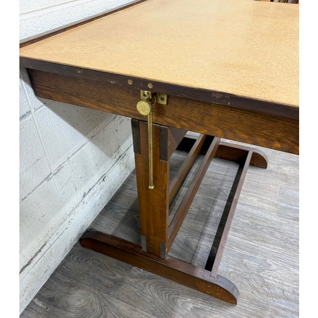 Wood Vintage Adjustable Architect Drafting Table With Storage Compartment For Sale - Image 7 of 16