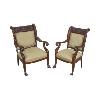 Victorian Renaissance Carved Mahogany His & Hers Arm Chairs - a Pair For Sale