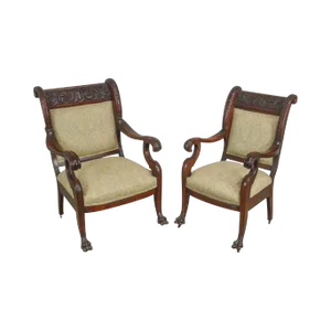 Victorian Renaissance Carved Mahogany His & Hers Arm Chairs - a Pair