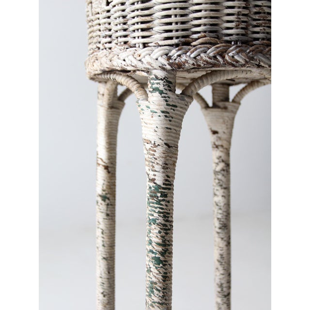 Antique Victorian Tall White Wicker Planter For Sale - Image 14 of 17