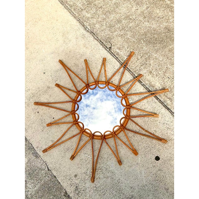 Mid-Century Modern Vintage Italian Bent Rattan Sunburst Mirror For Sale - Image 3 of 12