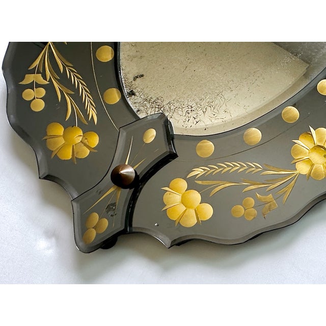 Pair of Mid-Century Italian Venetian Black Glass and Gilt Floral Mirrors, 1960s For Sale - Image 10 of 18