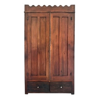 19th C. Walnut Cabinet With Scallop Trim American Primitive Armoire Closet For Sale